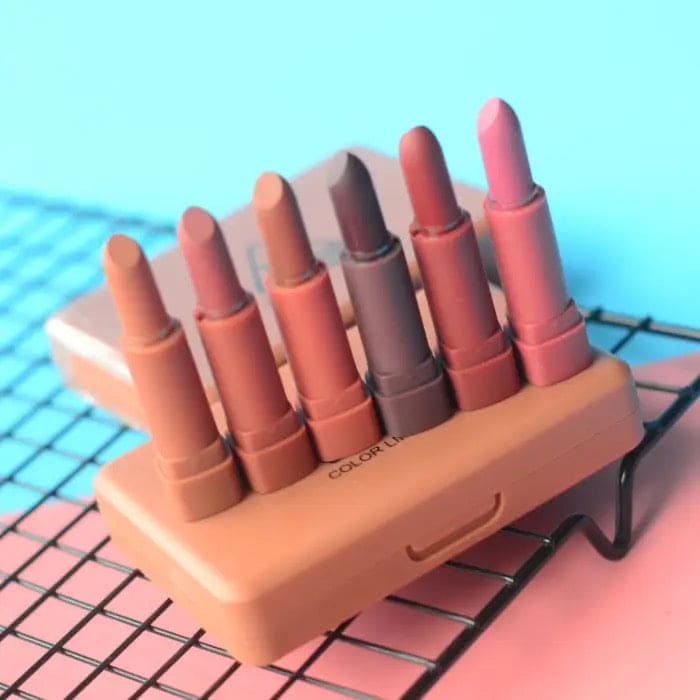 6 Pcs Pumpkins Color Matte Lipstick With Mirror, Heng Feng Color Lipstick, Mini Dry Lipstick Box, Long-lasting Lipstick Set 6 Pcs Pumpkins Color Matte Lipstick With Mirror, Heng Feng Color Lipstick, Mini Dry Lipstick Box, Long-lasting Lipstick Set